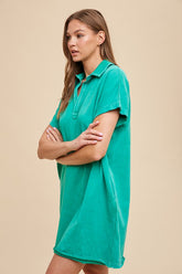 Annie Wear Mineral Washed Johnny Collar Short Sleeve Dress OutfitFlow